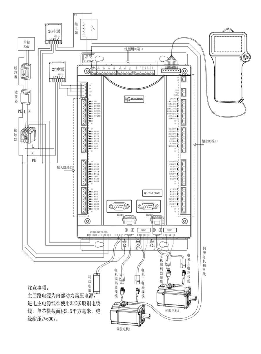 QC-S2E兩軸注塑驅(qū)控一體機(jī)械手控制系統(tǒng)接線圖